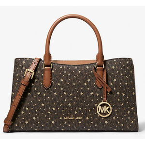 Michael Kors Arden Medium Brown Satchel with Gold Hardware & Star Pattern